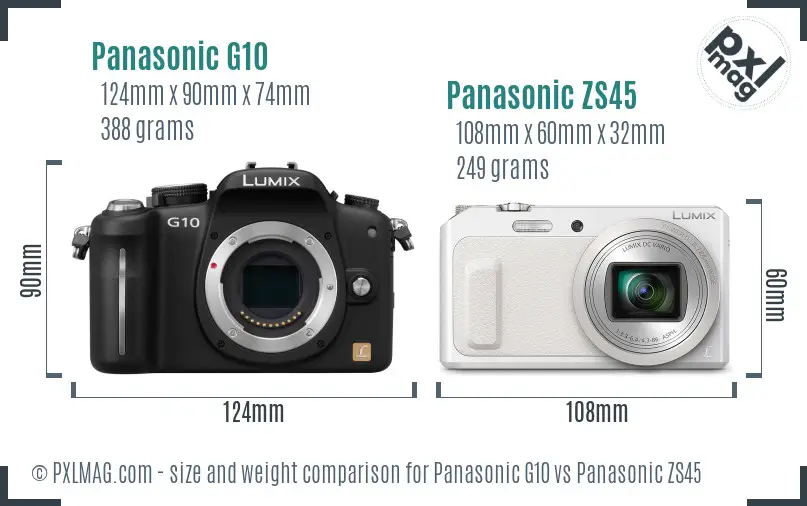 Panasonic G10 vs Panasonic ZS45 size comparison