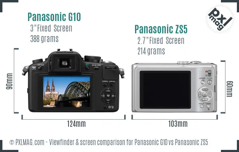 Panasonic G10 vs Panasonic ZS5 Screen and Viewfinder comparison