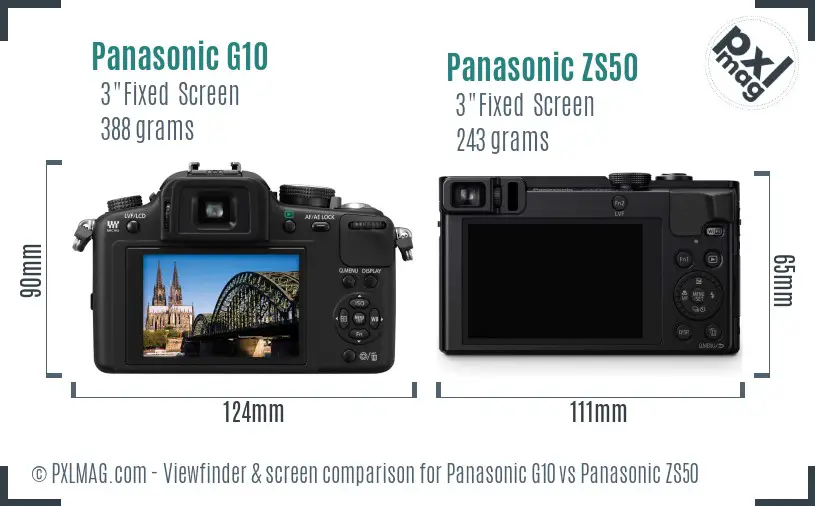 Panasonic G10 vs Panasonic ZS50 Screen and Viewfinder comparison