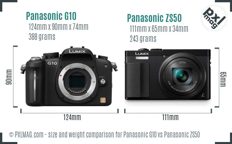 Panasonic G10 vs Panasonic ZS50 size comparison