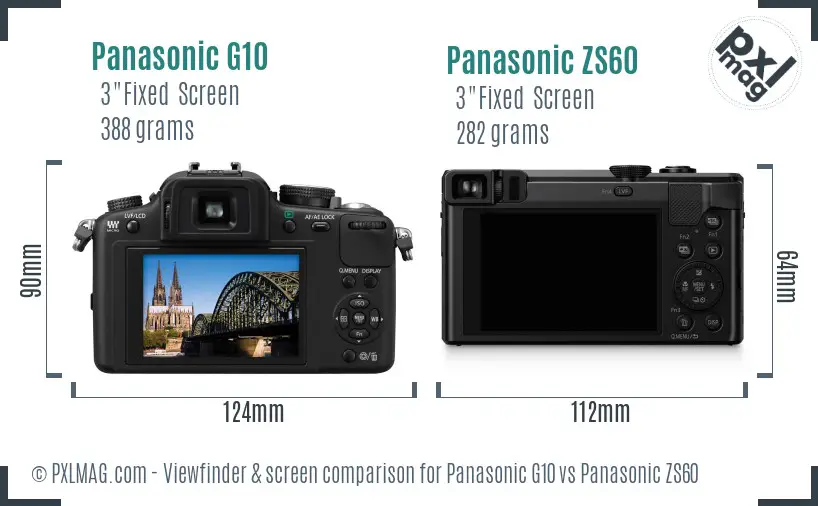 Panasonic G10 vs Panasonic ZS60 Screen and Viewfinder comparison