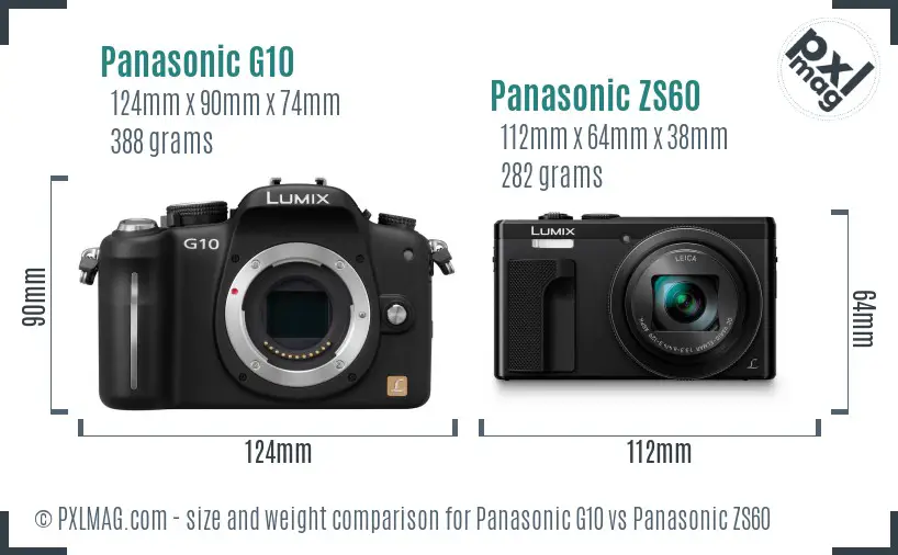 Panasonic G10 vs Panasonic ZS60 size comparison
