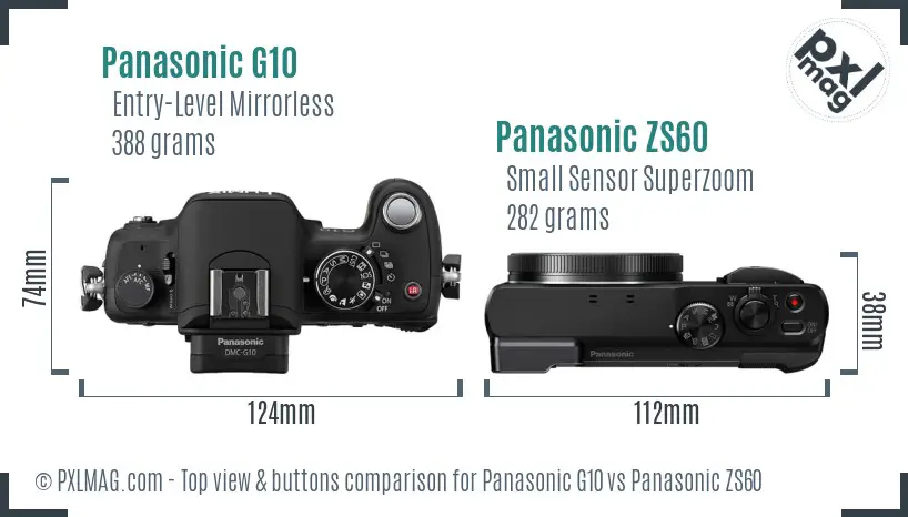 Panasonic G10 vs Panasonic ZS60 top view buttons comparison
