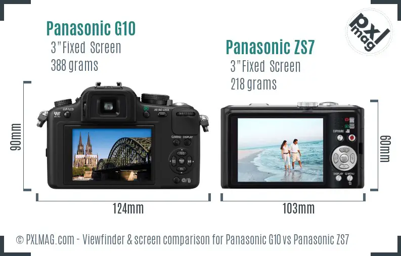 Panasonic G10 vs Panasonic ZS7 Screen and Viewfinder comparison