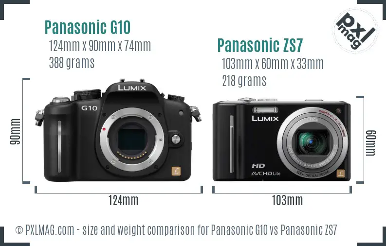 Panasonic G10 vs Panasonic ZS7 size comparison