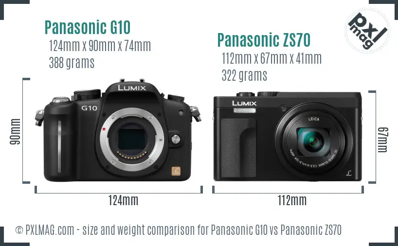 Panasonic G10 vs Panasonic ZS70 size comparison