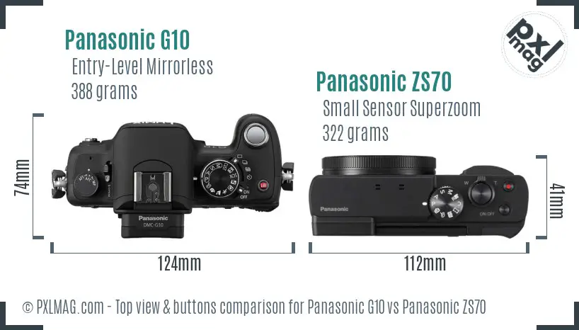 Panasonic G10 vs Panasonic ZS70 top view buttons comparison