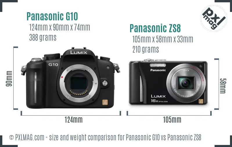 Panasonic G10 vs Panasonic ZS8 size comparison