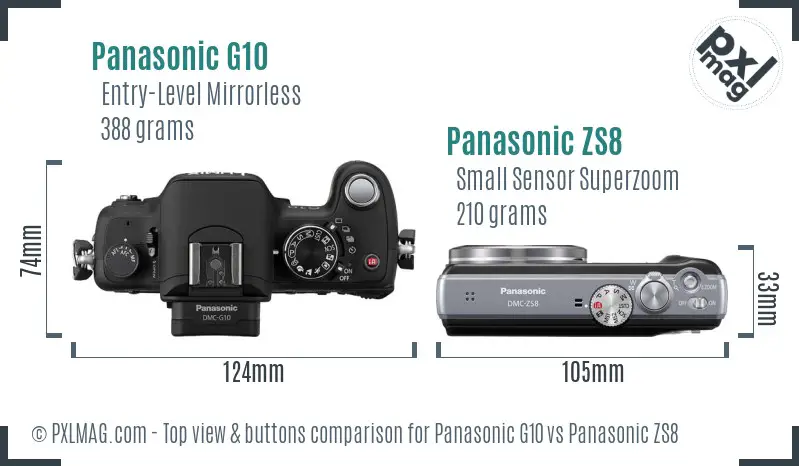 Panasonic G10 vs Panasonic ZS8 top view buttons comparison