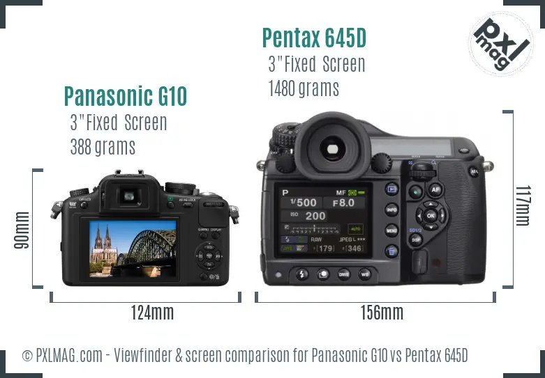 Panasonic G10 vs Pentax 645D Screen and Viewfinder comparison