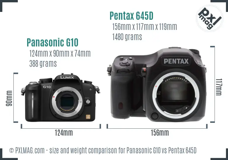 Panasonic G10 vs Pentax 645D size comparison