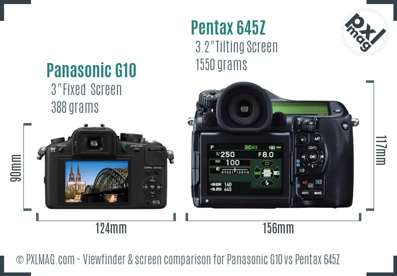 Panasonic G10 vs Pentax 645Z Screen and Viewfinder comparison