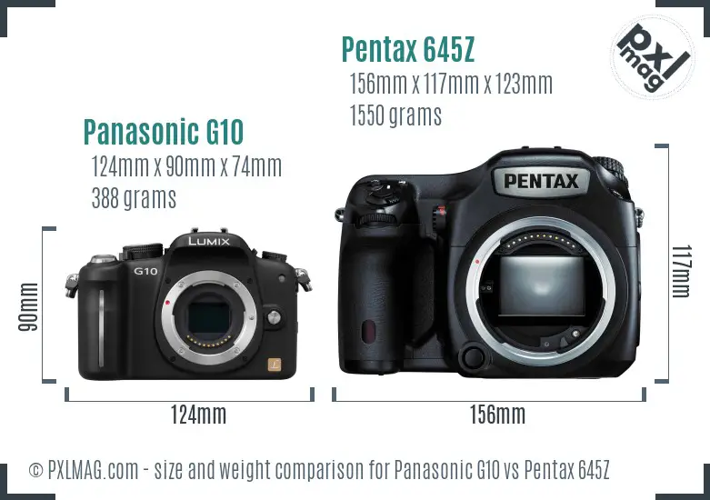 Panasonic G10 vs Pentax 645Z size comparison