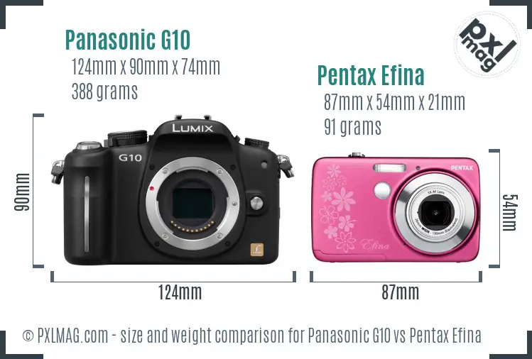 Panasonic G10 vs Pentax Efina size comparison