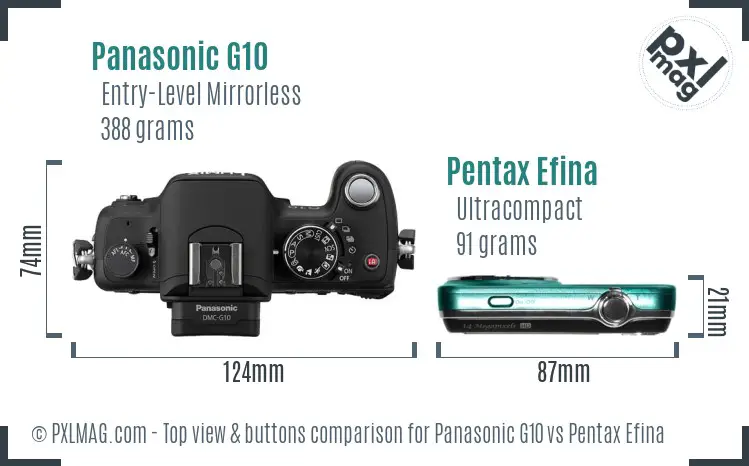 Panasonic G10 vs Pentax Efina top view buttons comparison