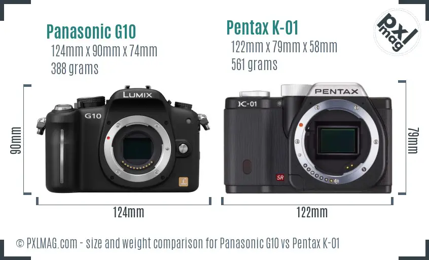 Panasonic G10 vs Pentax K-01 size comparison