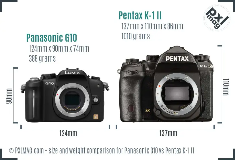 Panasonic G10 vs Pentax K-1 II size comparison