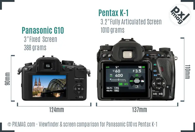 Panasonic G10 vs Pentax K-1 Screen and Viewfinder comparison