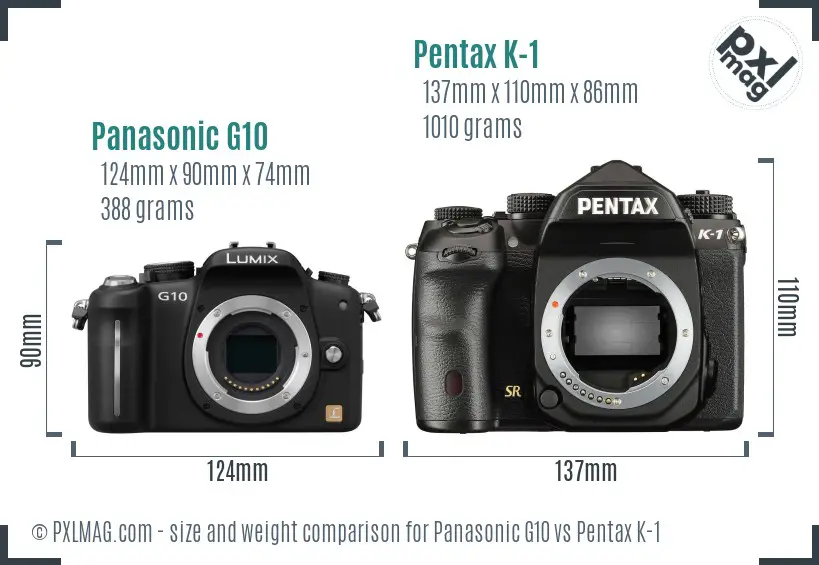 Panasonic G10 vs Pentax K-1 size comparison