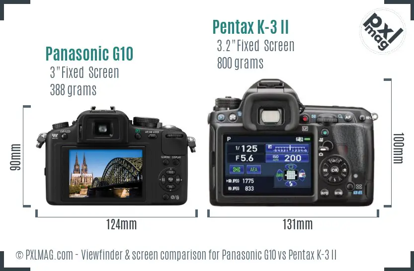 Panasonic G10 vs Pentax K-3 II Screen and Viewfinder comparison