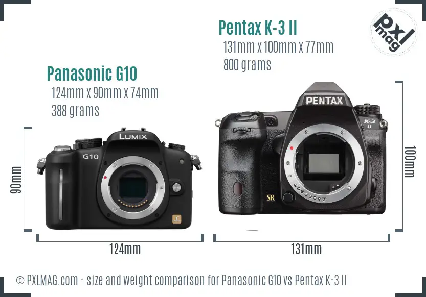 Panasonic G10 vs Pentax K-3 II size comparison