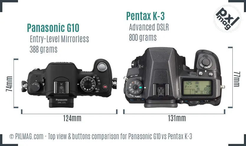 Panasonic G10 vs Pentax K-3 top view buttons comparison