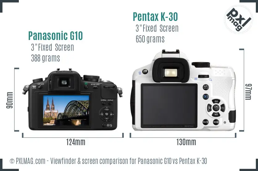 Panasonic G10 vs Pentax K-30 Screen and Viewfinder comparison