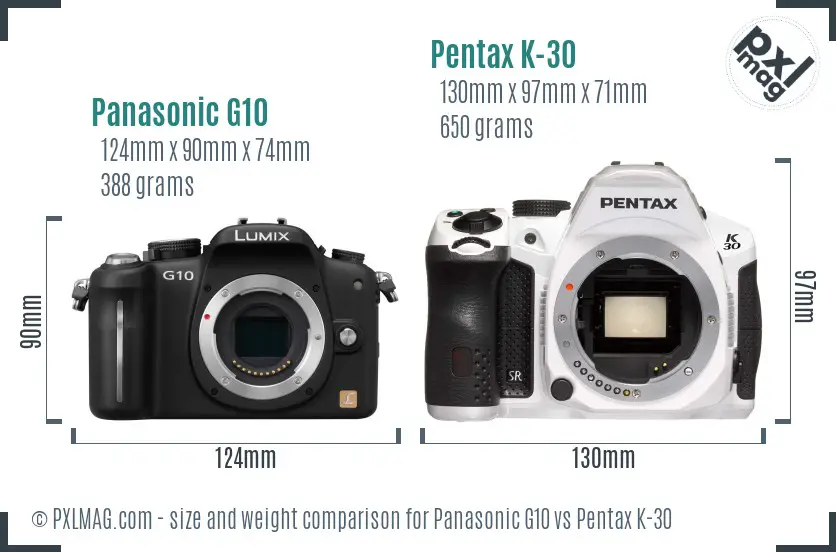 Panasonic G10 vs Pentax K-30 size comparison