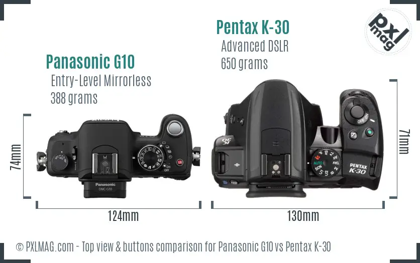 Panasonic G10 vs Pentax K-30 top view buttons comparison