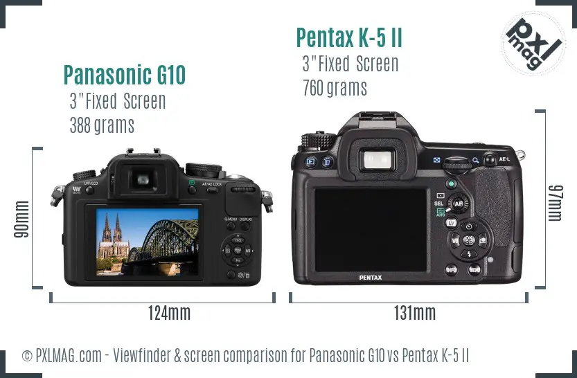 Panasonic G10 vs Pentax K-5 II Screen and Viewfinder comparison
