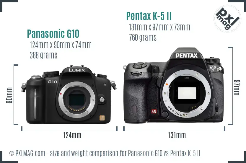 Panasonic G10 vs Pentax K-5 II size comparison