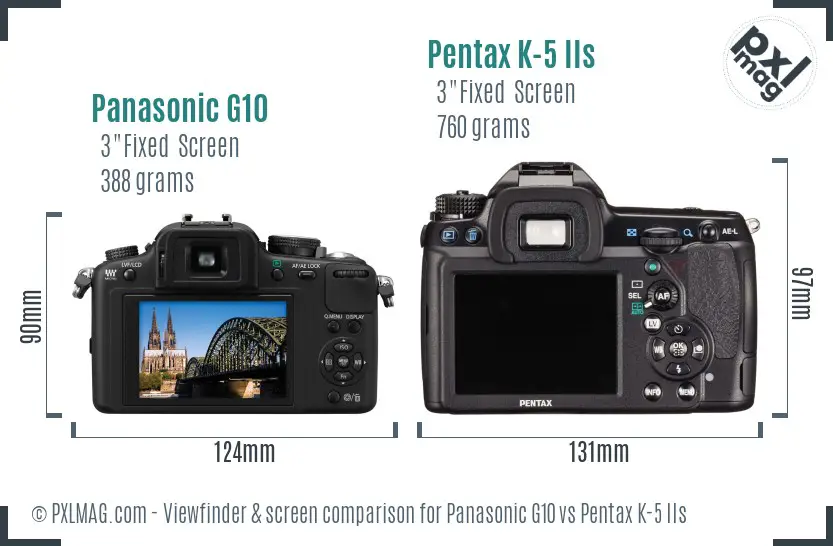 Panasonic G10 vs Pentax K-5 IIs Screen and Viewfinder comparison