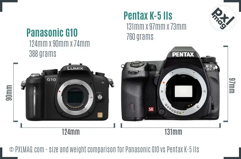 Panasonic G10 vs Pentax K-5 IIs size comparison