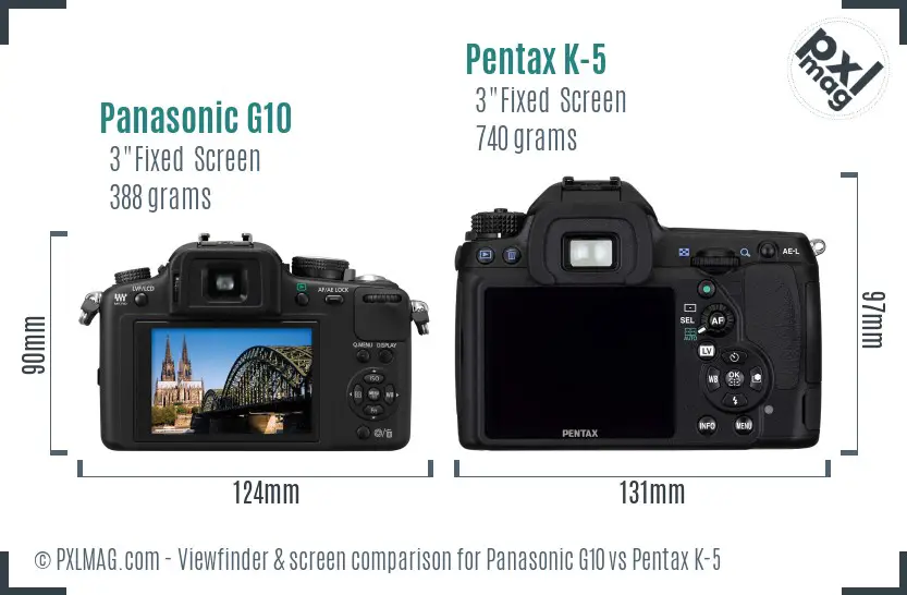Panasonic G10 vs Pentax K-5 Screen and Viewfinder comparison
