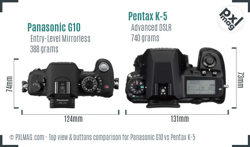 Panasonic G10 vs Pentax K-5 top view buttons comparison