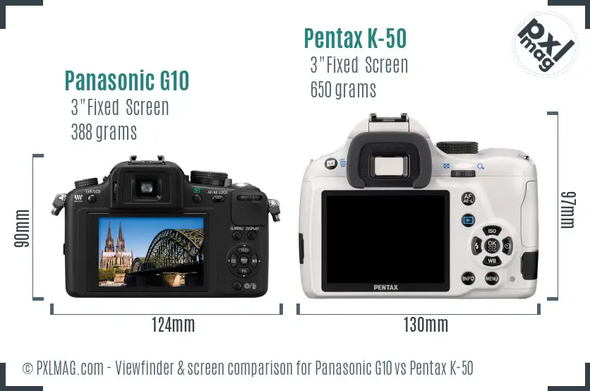 Panasonic G10 vs Pentax K-50 Screen and Viewfinder comparison