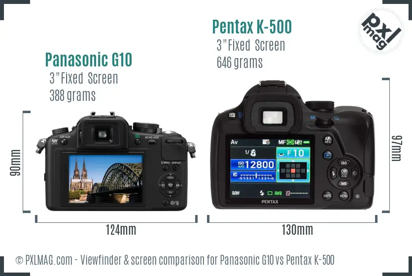 Panasonic G10 vs Pentax K-500 Screen and Viewfinder comparison