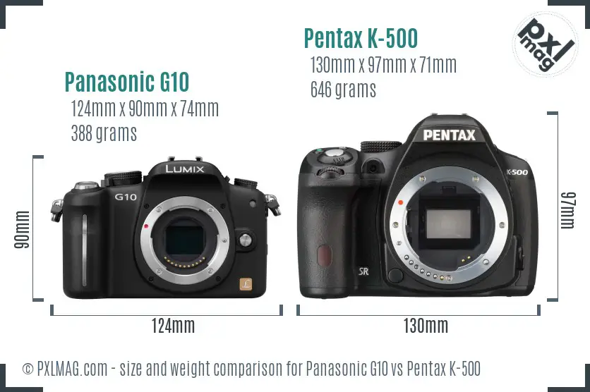 Panasonic G10 vs Pentax K-500 size comparison
