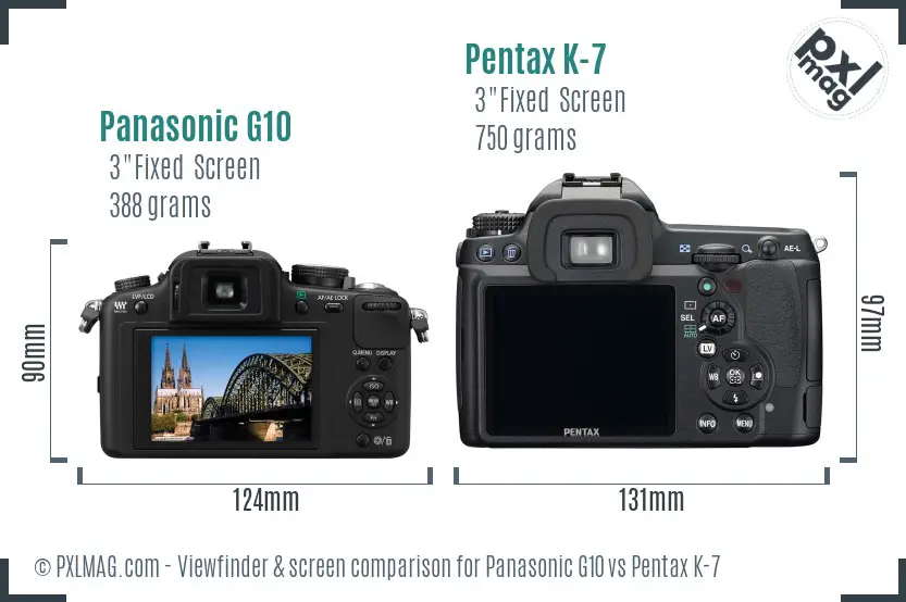 Panasonic G10 vs Pentax K-7 Screen and Viewfinder comparison