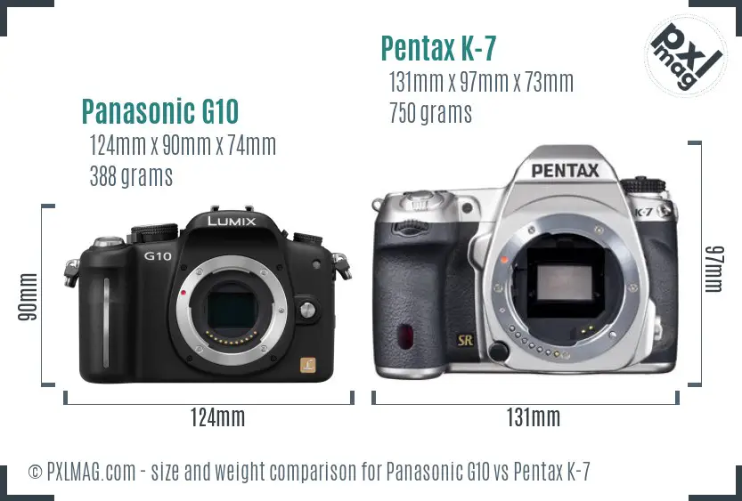 Panasonic G10 vs Pentax K-7 size comparison