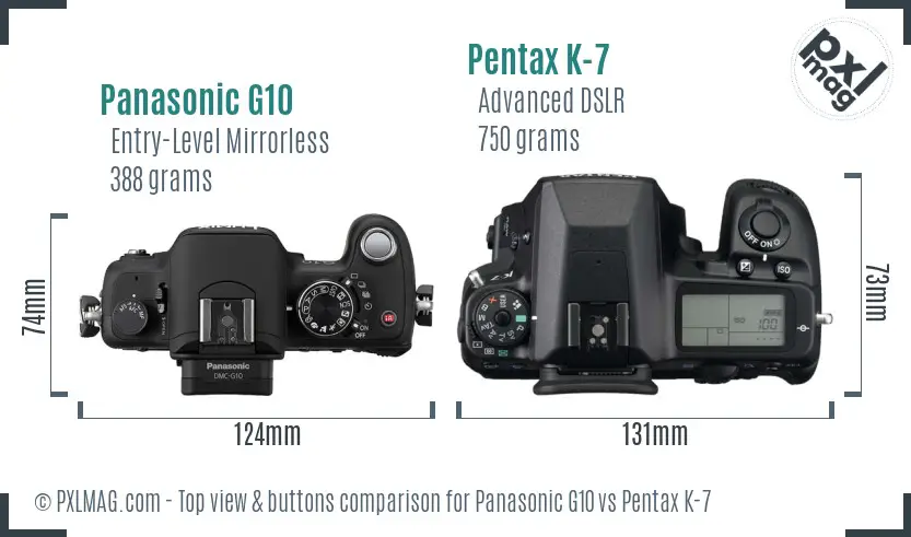 Panasonic G10 vs Pentax K-7 top view buttons comparison