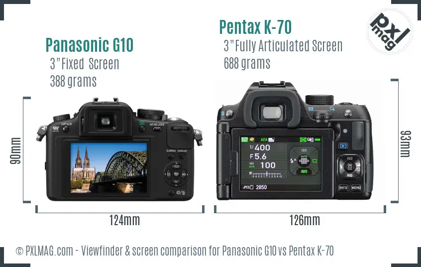 Panasonic G10 vs Pentax K-70 Screen and Viewfinder comparison