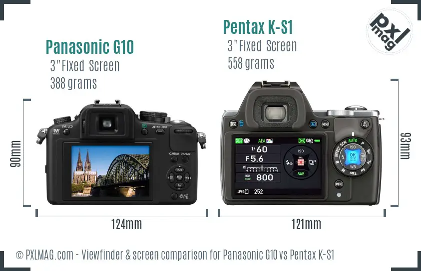 Panasonic G10 vs Pentax K-S1 Screen and Viewfinder comparison