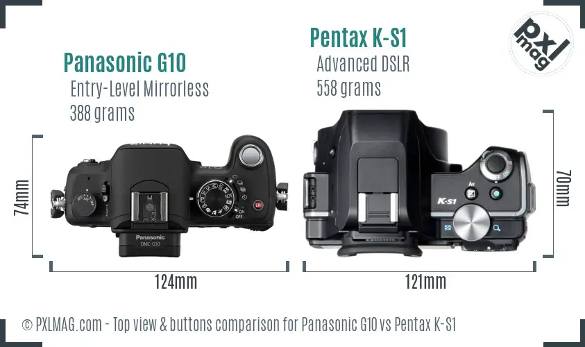 Panasonic G10 vs Pentax K-S1 top view buttons comparison