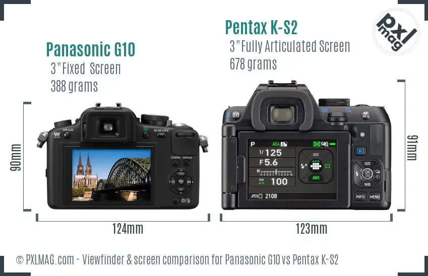 Panasonic G10 vs Pentax K-S2 Screen and Viewfinder comparison