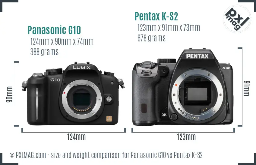 Panasonic G10 vs Pentax K-S2 size comparison