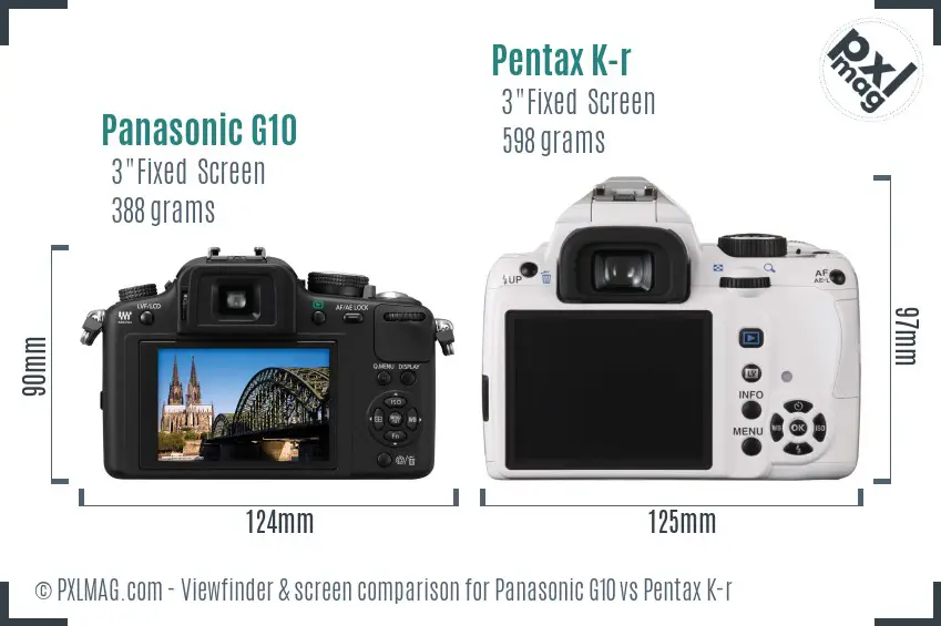 Panasonic G10 vs Pentax K-r Screen and Viewfinder comparison