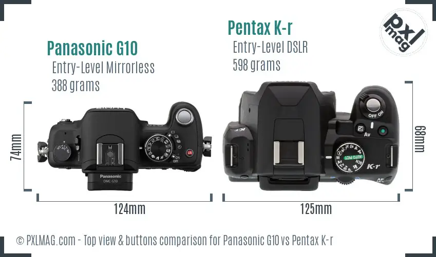 Panasonic G10 vs Pentax K-r top view buttons comparison