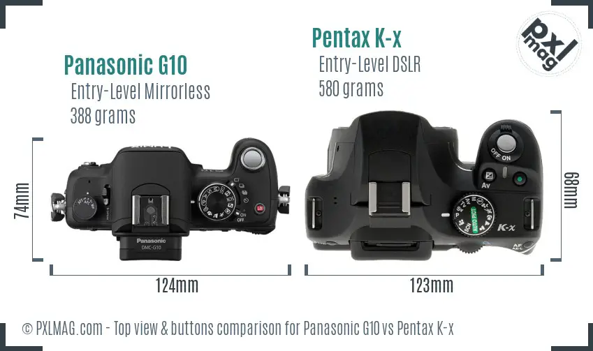 Panasonic G10 vs Pentax K-x top view buttons comparison