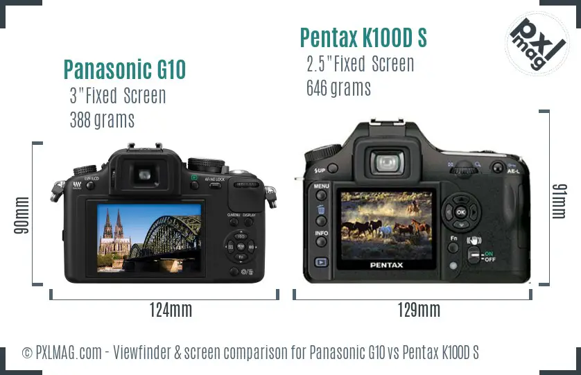 Panasonic G10 vs Pentax K100D S Screen and Viewfinder comparison